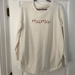 Cream colored “mama” Isabel maternity sweatshirt.